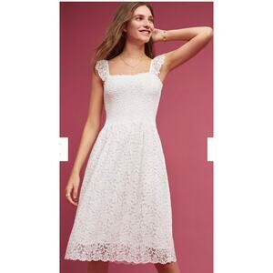 Maeve Anthropologie Lace Midi Dress Cream Smocked Bodice Size L NWT Coquette